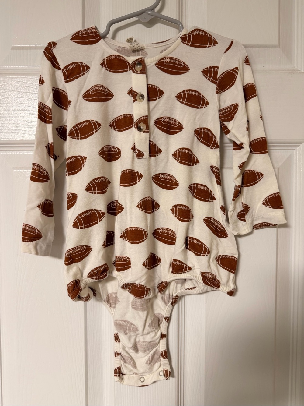 Bamboo Football-Print One-Piece Romper in Cream and Brown